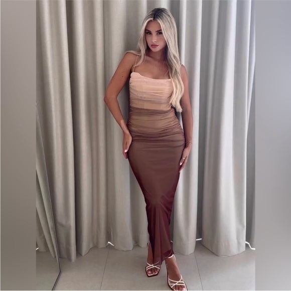 π€ ZARA Bloggers Fav Brown Tulle Ruched Midi Tube Dress. MEDIUM. Great Condition! - Picture 7 of 15